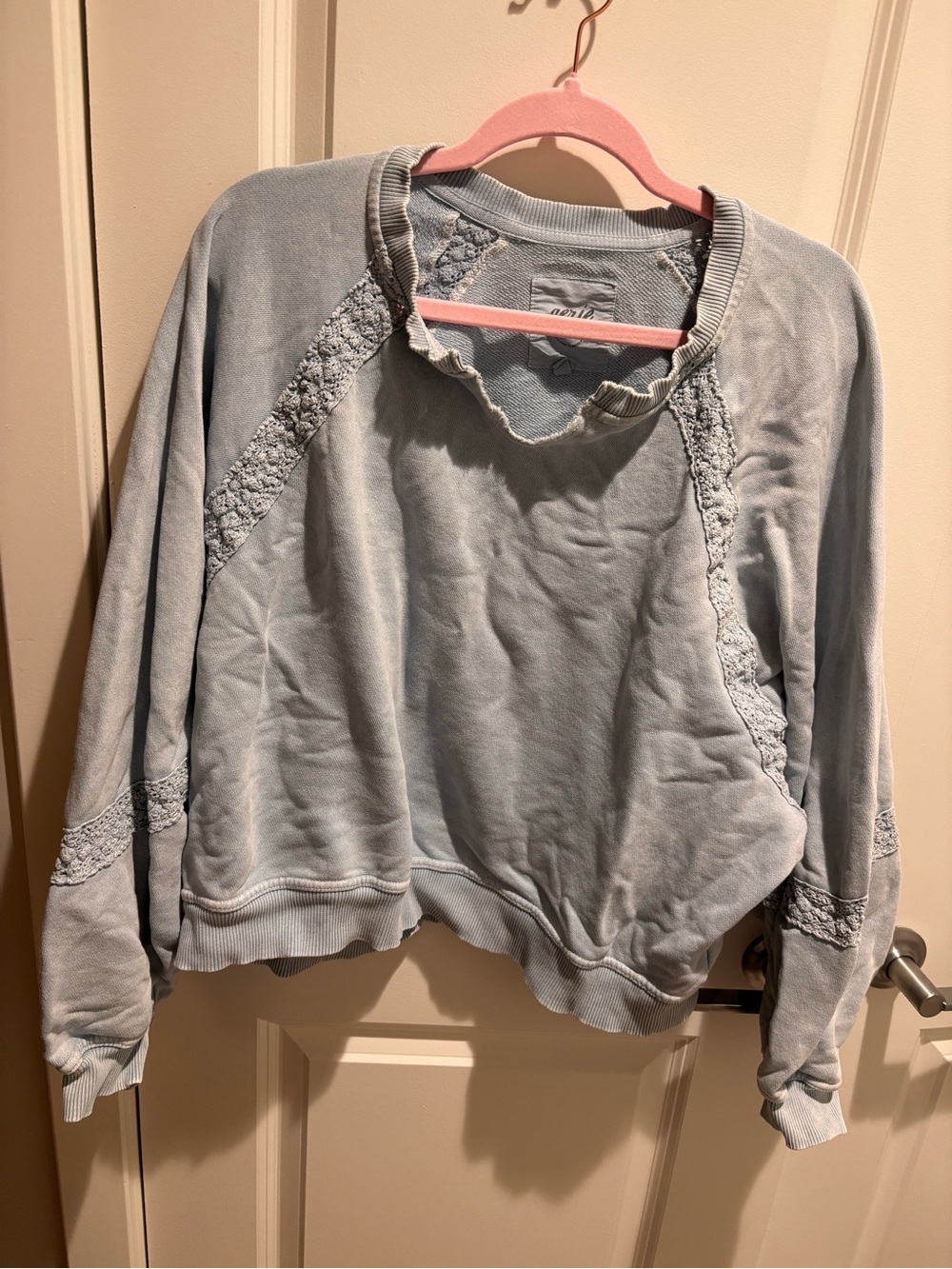 Aerie Blue Lace-Trim Pullover Sweatshirt